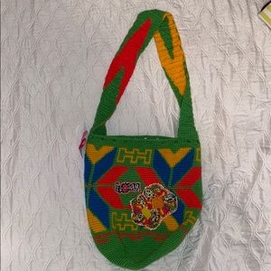 Embroidered and knitted side purse handmade